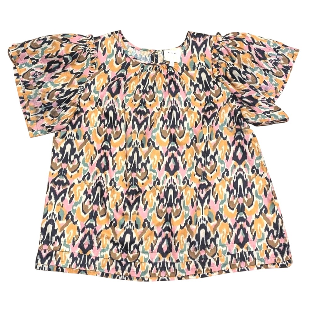 Mari Rai Plus‎ 1X Ikat Print Top Shirt Blouse Career Wear Business Casual EUC